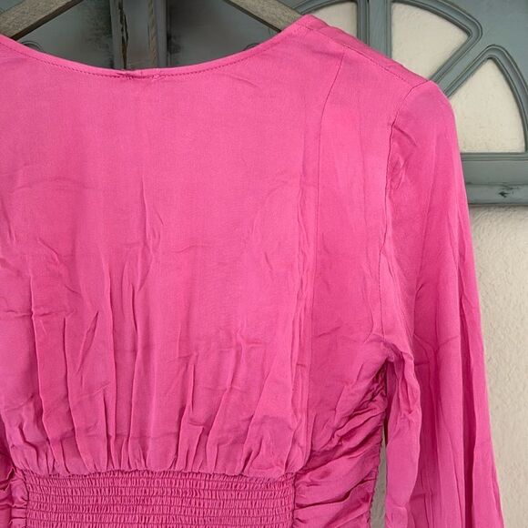 NWOT Free People Pink Cropped Top Long Sleeve Ruched Feminine Boho Retro Viscose - Picture 5 of 11